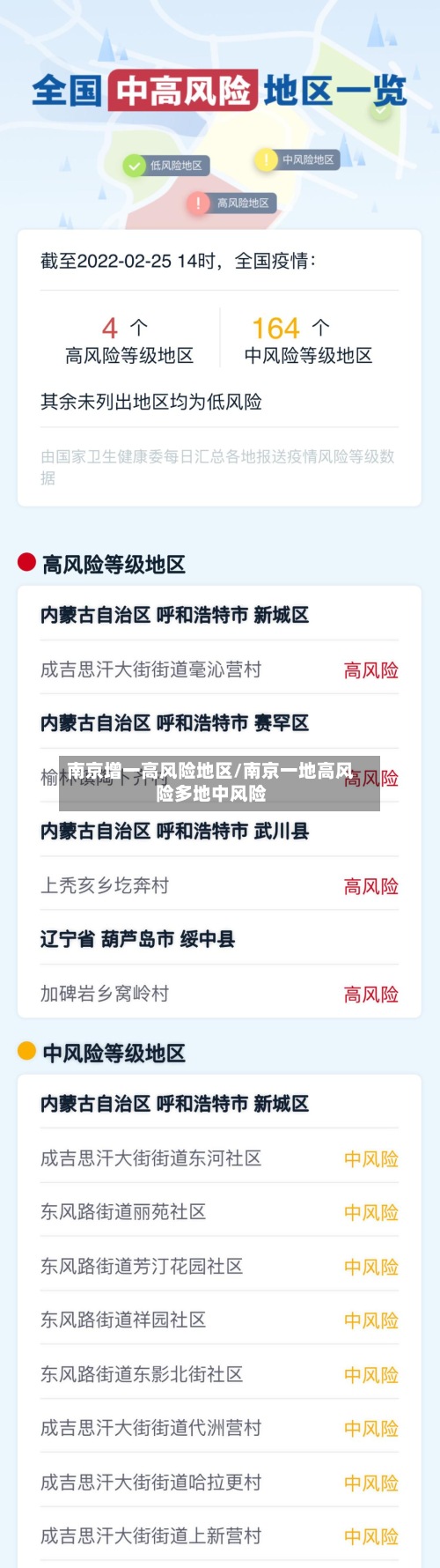 南京增一高风险地区/南京一地高风险多地中风险